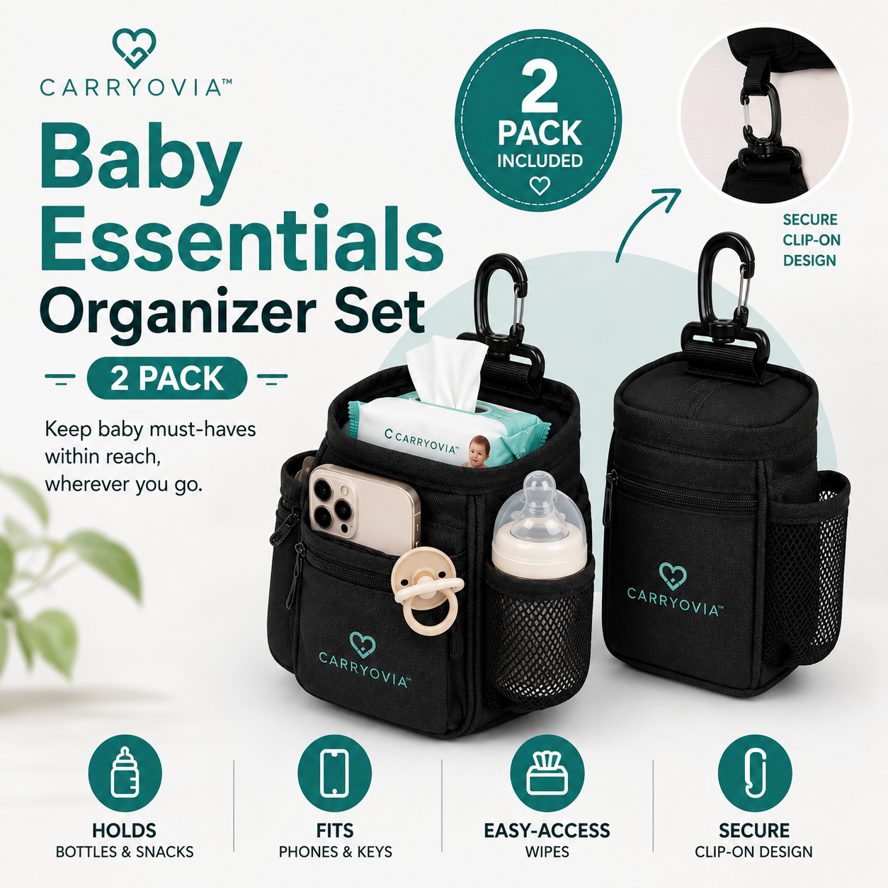 Carryovia™ Clip-on Storage Pouch (2 Pack)